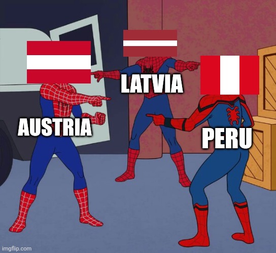 Spider Man Triple | LATVIA; AUSTRIA; PERU | image tagged in spider man triple | made w/ Imgflip meme maker