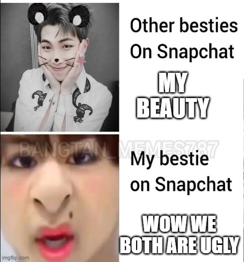 MY BEAUTY; WOW WE BOTH ARE UGLY | image tagged in me and my friend | made w/ Imgflip meme maker