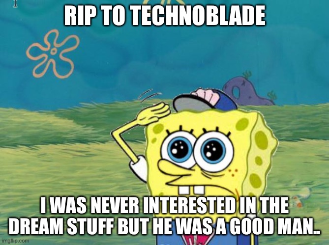 Rest In Peace | RIP TO TECHNOBLADE; I WAS NEVER INTERESTED IN THE DREAM STUFF BUT HE WAS A GOOD MAN.. | image tagged in spongebob salute | made w/ Imgflip meme maker
