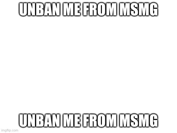 Blank White Template | UNBAN ME FROM MSMG; UNBAN ME FROM MSMG | image tagged in blank white template | made w/ Imgflip meme maker