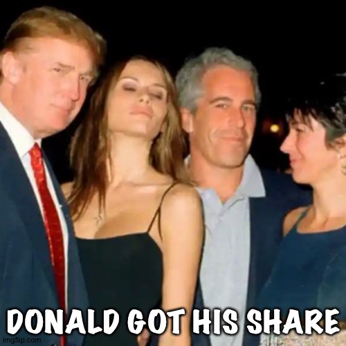 trump epstein | DONALD GOT HIS SHARE | image tagged in trump epstein | made w/ Imgflip meme maker