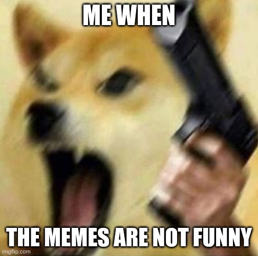 Angry doge with gun | ME WHEN THE MEMES ARE NOT FUNNY | image tagged in angry doge with gun | made w/ Imgflip meme maker