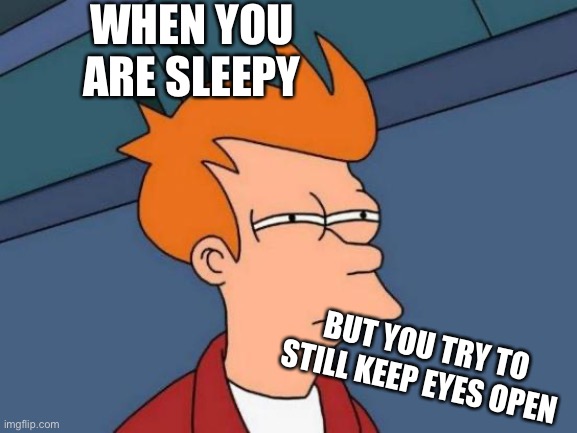 Sleepy boy | WHEN YOU ARE SLEEPY; BUT YOU TRY TO STILL KEEP EYES OPEN | image tagged in memes,futurama fry | made w/ Imgflip meme maker