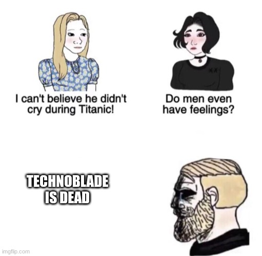 #TechnobladeNeverDies |  TECHNOBLADE IS DEAD | image tagged in chad crying,dank memes | made w/ Imgflip meme maker