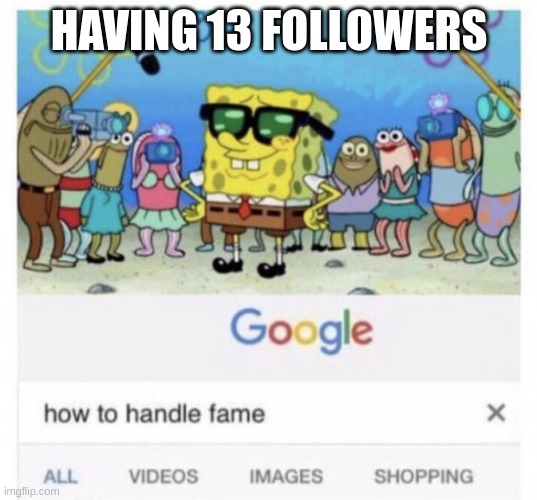 How to handle fame | HAVING 13 FOLLOWERS | image tagged in how to handle fame | made w/ Imgflip meme maker