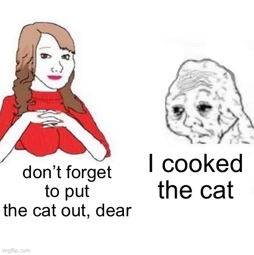 Yes Honey | don’t forget to put the cat out, dear I cooked the cat | image tagged in yes honey | made w/ Imgflip meme maker