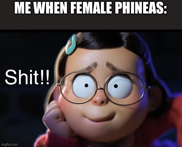 Shit!! | ME WHEN FEMALE PHINEAS: | image tagged in shit | made w/ Imgflip meme maker