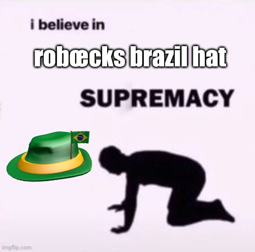 robœcks | robœcks brazil hat | image tagged in i believe in supremacy,roblox,meme,brazil | made w/ Imgflip meme maker