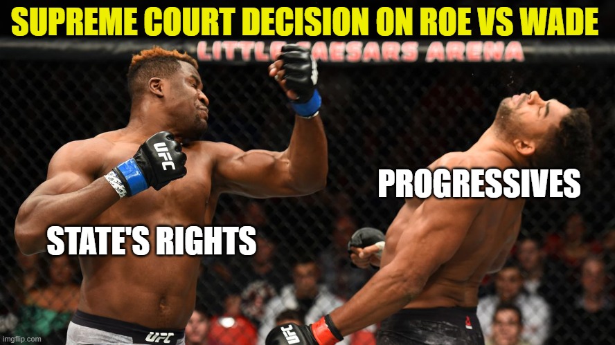 Everybody has a plan until they're punched in the nose. |  SUPREME COURT DECISION ON ROE VS WADE; PROGRESSIVES; STATE'S RIGHTS | image tagged in knock out,scotus,roe vs wade,abortion,democrats,liberals | made w/ Imgflip meme maker