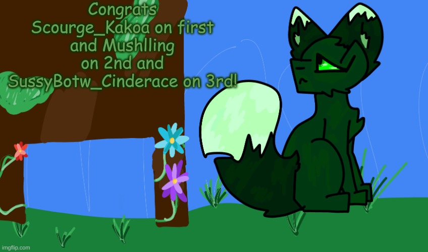 Cgs!! | Congrats Scourge_Kakoa on first and Mushlling on 2nd and SussyBotw_Cinderace on 3rd! | image tagged in m0ss | made w/ Imgflip meme maker