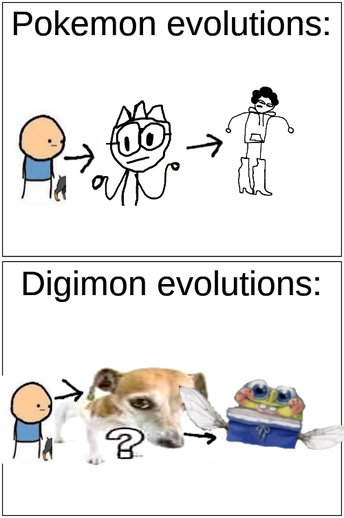 Digimon Evolutions vs Pokemon Evolutions Blank Meme Template