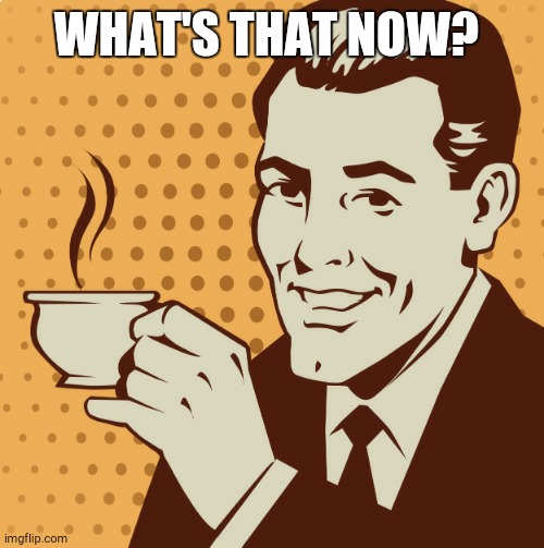 Mug approval | WHAT'S THAT NOW? | image tagged in mug approval | made w/ Imgflip meme maker