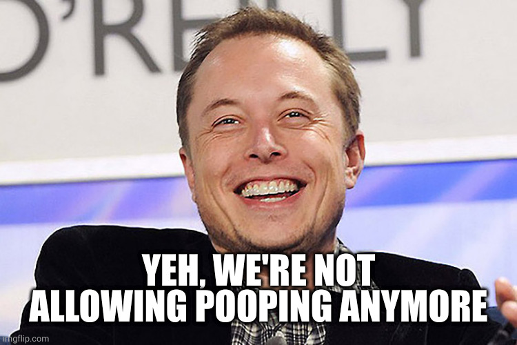 Elon musk | YEH, WE'RE NOT ALLOWING POOPING ANYMORE | image tagged in elon musk | made w/ Imgflip meme maker