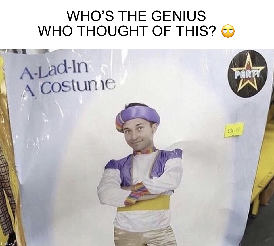 So smart… |  WHO’S THE GENIUS WHO THOUGHT OF THIS? 🙄 | image tagged in memes,funny,copyright,oop,aladdin,costume | made w/ Imgflip meme maker