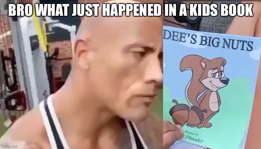 Dee’s big nuts | BRO WHAT JUST HAPPENED IN A KIDS BOOK | image tagged in deez nutz | made w/ Imgflip meme maker