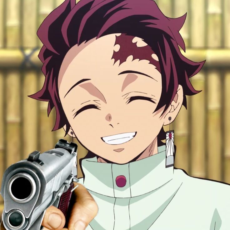tanjiro with a gun Blank Meme Template