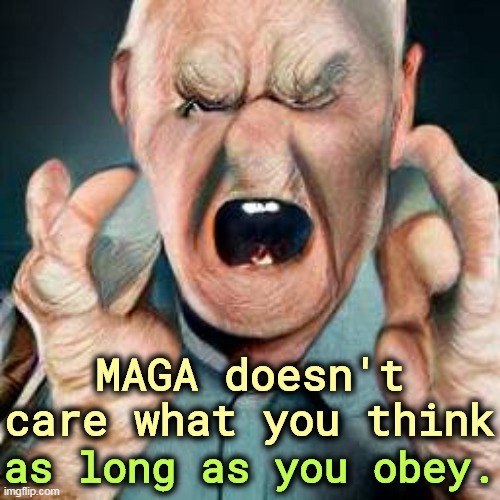 MAGA doesn't care what you think; as long as you obey. | image tagged in maga,obey,tyranny,dictator,fascists,hypocrisy | made w/ Imgflip meme maker