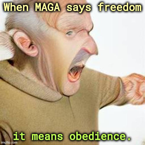 When MAGA says freedom; it means obedience. | image tagged in maga,freedom,obedience,tyranny,dictatorship,hypocrisy | made w/ Imgflip meme maker