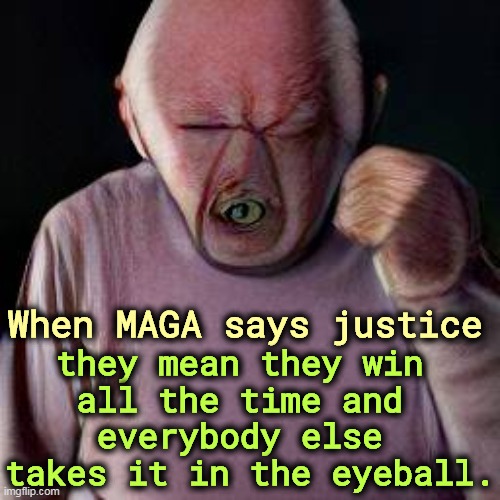When MAGA says justice; they mean they win 
all the time and 
everybody else 
takes it in the eyeball. | image tagged in maga,justice,crazy,conservative,judges,hypocrisy | made w/ Imgflip meme maker
