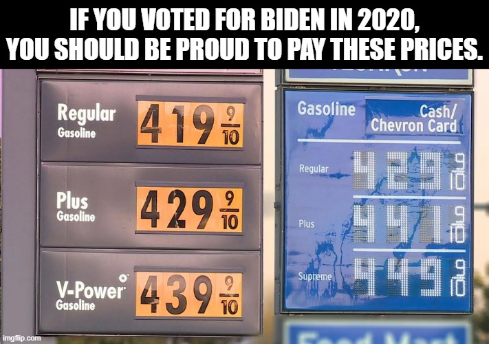 Be proud, dumbass. | IF YOU VOTED FOR BIDEN IN 2020, YOU SHOULD BE PROUD TO PAY THESE PRICES. | image tagged in bidenflation | made w/ Imgflip meme maker