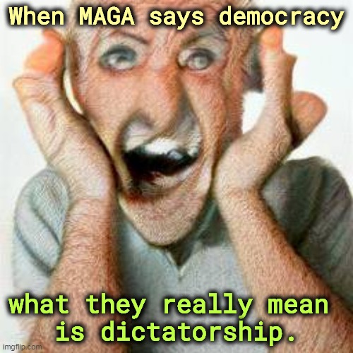 When MAGA says democracy; what they really mean 
is dictatorship. | image tagged in maga,democracy,dictator,hypocrisy | made w/ Imgflip meme maker