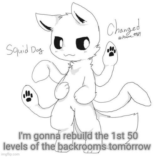 Key word "tomorrow" | I'm gonna rebuild the 1st 50 levels of the backrooms tomorrow | image tagged in squid dog | made w/ Imgflip meme maker