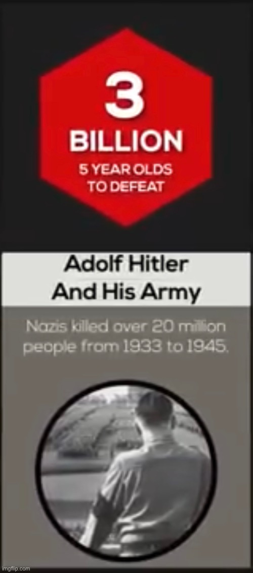 it takes 3 billion 5 year olds to beat hitler’s army | made w/ Imgflip meme maker