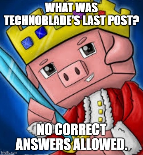 Technoblade's channel icon |  WHAT WAS TECHNOBLADE'S LAST POST? NO CORRECT ANSWERS ALLOWED. | image tagged in technoblade channel icon | made w/ Imgflip meme maker