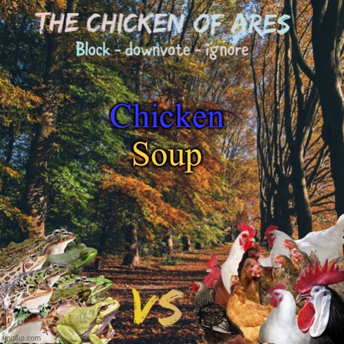 Chicken of Ares announces crap for everyone | Chicken; Soup | image tagged in chicken of ares announces crap for everyone | made w/ Imgflip meme maker