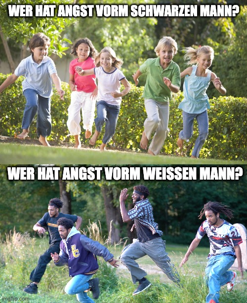 unterschied | WER HAT ANGST VORM SCHWARZEN MANN? WER HAT ANGST VORM WEISSEN MANN? | image tagged in wer hat angst | made w/ Imgflip meme maker