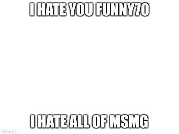 Blank White Template | I HATE YOU FUNNY70; I HATE ALL OF MSMG | image tagged in blank white template | made w/ Imgflip meme maker