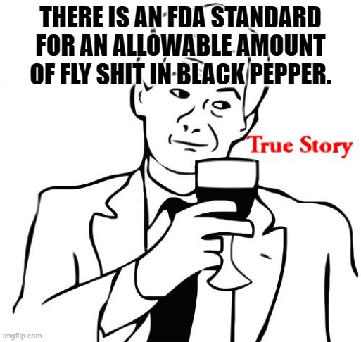 True Story Meme | THERE IS AN FDA STANDARD FOR AN ALLOWABLE AMOUNT OF FLY SHIT IN BLACK PEPPER. | image tagged in memes,true story | made w/ Imgflip meme maker