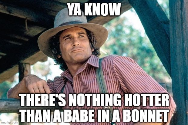 charles ingalls | YA KNOW THERE'S NOTHING HOTTER THAN A BABE IN A BONNET | image tagged in charles ingalls | made w/ Imgflip meme maker