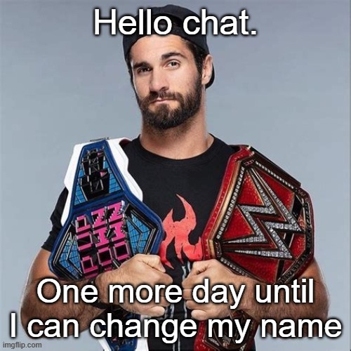 Cool seth rollins | Hello chat. One more day until I can change my name | image tagged in cool seth rollins | made w/ Imgflip meme maker