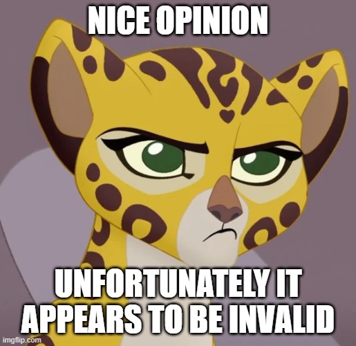 Annoyed Fuli | NICE OPINION UNFORTUNATELY IT APPEARS TO BE INVALID | image tagged in annoyed fuli | made w/ Imgflip meme maker