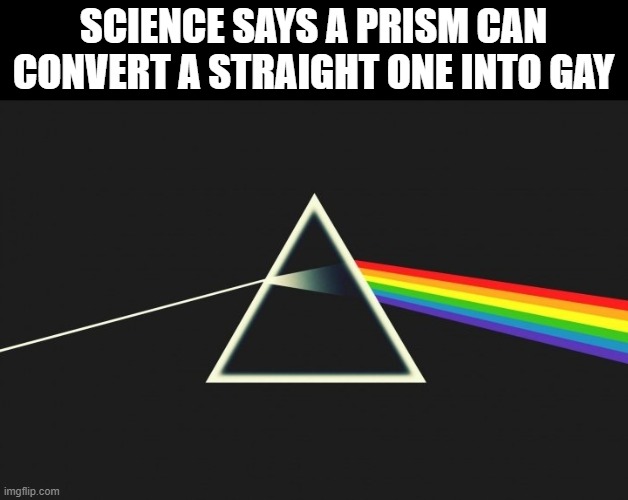 The dark side of the moon | SCIENCE SAYS A PRISM CAN CONVERT A STRAIGHT ONE INTO GAY | image tagged in gay,straight,prism | made w/ Imgflip meme maker