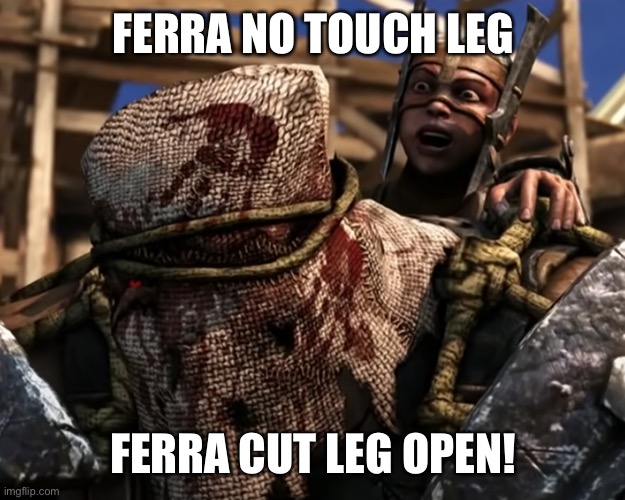 Ferra/Torr | FERRA NO TOUCH LEG FERRA CUT LEG OPEN! | image tagged in lies deceit | made w/ Imgflip meme maker