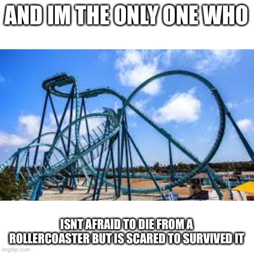 Imagine how much it would hurt and how much pain u be in if u survived | AND IM THE ONLY ONE WHO; ISNT AFRAID TO DIE FROM A ROLLERCOASTER BUT IS SCARED TO SURVIVED IT | image tagged in rollercoaster | made w/ Imgflip meme maker