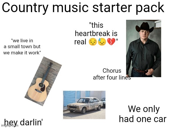 Country music starter pack | image tagged in country music,memes,starter pack | made w/ Imgflip meme maker