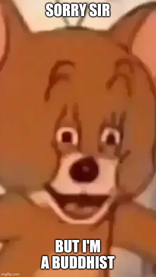 Polish Jerry | SORRY SIR BUT I'M A BUDDHIST | image tagged in polish jerry | made w/ Imgflip meme maker