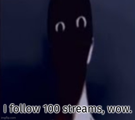 And i moderate 5 | I follow 100 streams, wow. | image tagged in h | made w/ Imgflip meme maker
