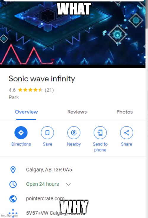 sonic wave infinity park | WHAT; WHY | image tagged in geometry dash | made w/ Imgflip meme maker