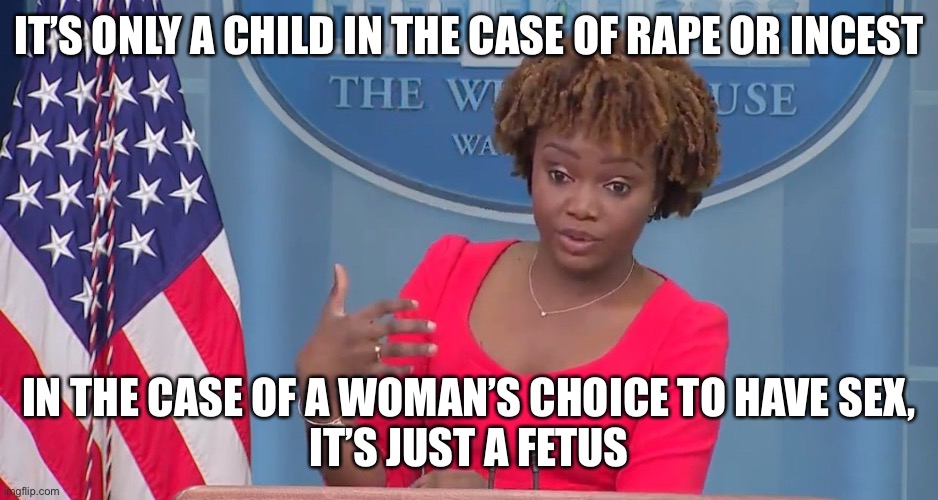 IT’S ONLY A CHILD IN THE CASE OF RAPE OR INCEST IN THE CASE OF A WOMAN’S CHOICE TO HAVE SEX,
IT’S JUST A FETUS | made w/ Imgflip meme maker