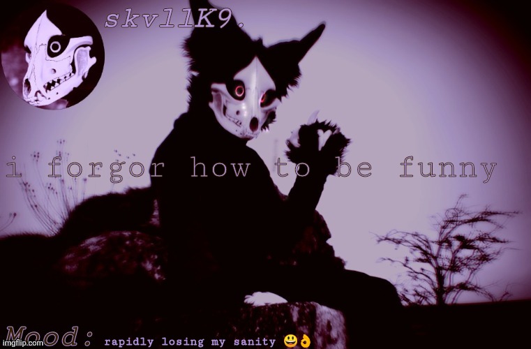 skvllK9.'s Cadaver temp | i forgor how to be funny; rapidly losing my sanity 😃👌 | image tagged in skvllk9 's cadaver temp | made w/ Imgflip meme maker