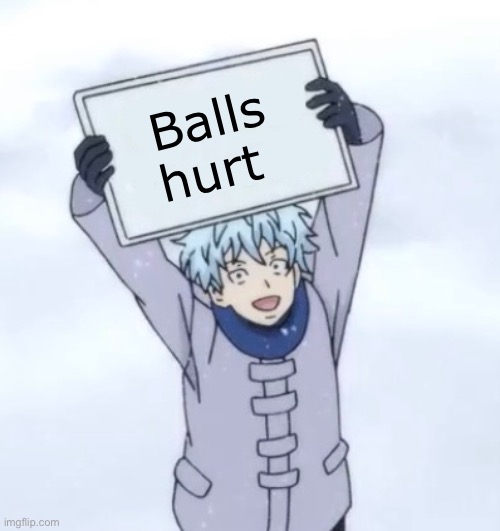 Balls | Balls hurt | image tagged in kaido holding a sign | made w/ Imgflip meme maker
