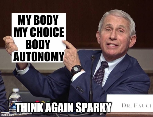 Expose Fauci | MY BODY 

MY CHOICE


BODY 
AUTONOMY; THINK AGAIN SPARKY | image tagged in expose fauci | made w/ Imgflip meme maker