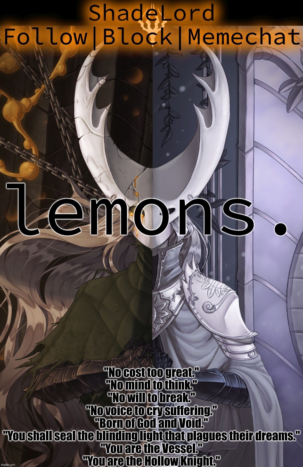 ShadeLord Announcement Template - The Hollow Knight | lemons. | image tagged in shadelord announcement template - the hollow knight | made w/ Imgflip meme maker