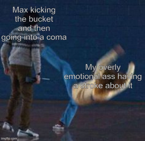 S4 killed us | Max kicking the bucket and then going into a coma; My overly emotional ass having a stroke about it | image tagged in stranger things,max | made w/ Imgflip meme maker