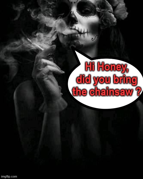 Hi Honey ! | image tagged in chainsaw | made w/ Imgflip meme maker