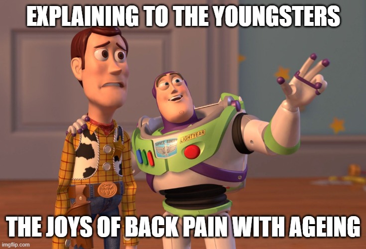 X, X Everywhere Meme | EXPLAINING TO THE YOUNGSTERS; THE JOYS OF BACK PAIN WITH AGEING | image tagged in memes,x x everywhere | made w/ Imgflip meme maker